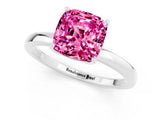 White gold Cushion Cut Pink Sapphire Solitaire Ring with Thin Band and Prong Setting_37