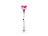 White gold Cushion Cut Pink Sapphire Solitaire Ring with Thin Band and Prong Setting_38