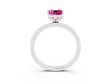 White gold Cushion Cut Pink Sapphire Solitaire Ring with Thin Band and Prong Setting_39