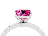 White gold Cushion Cut Pink Sapphire Solitaire Ring with Thin Band and Prong Setting_40