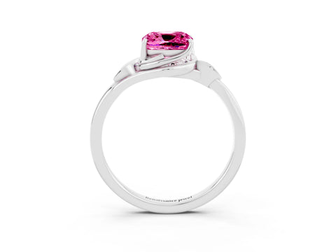 White gold Cushion Cut Pink Sapphire Solitaire Ring with Twist Band and Four-Prong Setting_15