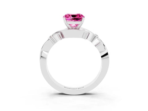 White gold Cushion Cut Pink Sapphire Solitaire Ring with Twisted Band and Prong Setting_3