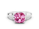 White gold Cushion Cut Pink Sapphire Solitaire Ring with Wide Band and Prong Setting_24