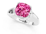 White gold Cushion Cut Pink Sapphire Solitaire Ring with Wide Band and Prong Setting_25