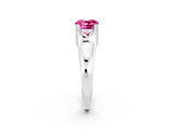 White gold Cushion Cut Pink Sapphire Solitaire Ring with Wide Band and Prong Setting_26