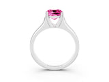 White gold Cushion Cut Pink Sapphire Solitaire Ring with Wide Band and Prong Setting_27