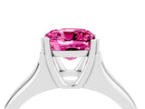 White gold Cushion Cut Pink Sapphire Solitaire Ring with Wide Band and Prong Setting_28