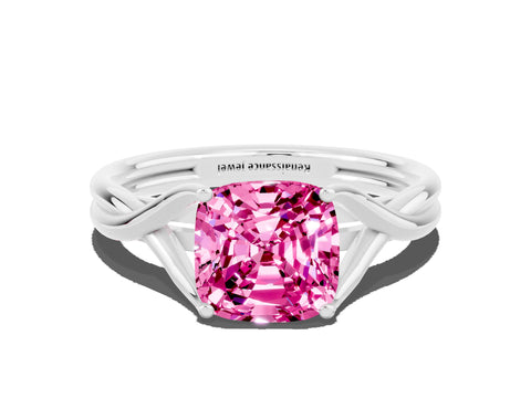 White gold Cushion Cut Pink Sapphire Solitaire Twist Band Prong Setting Ring_84