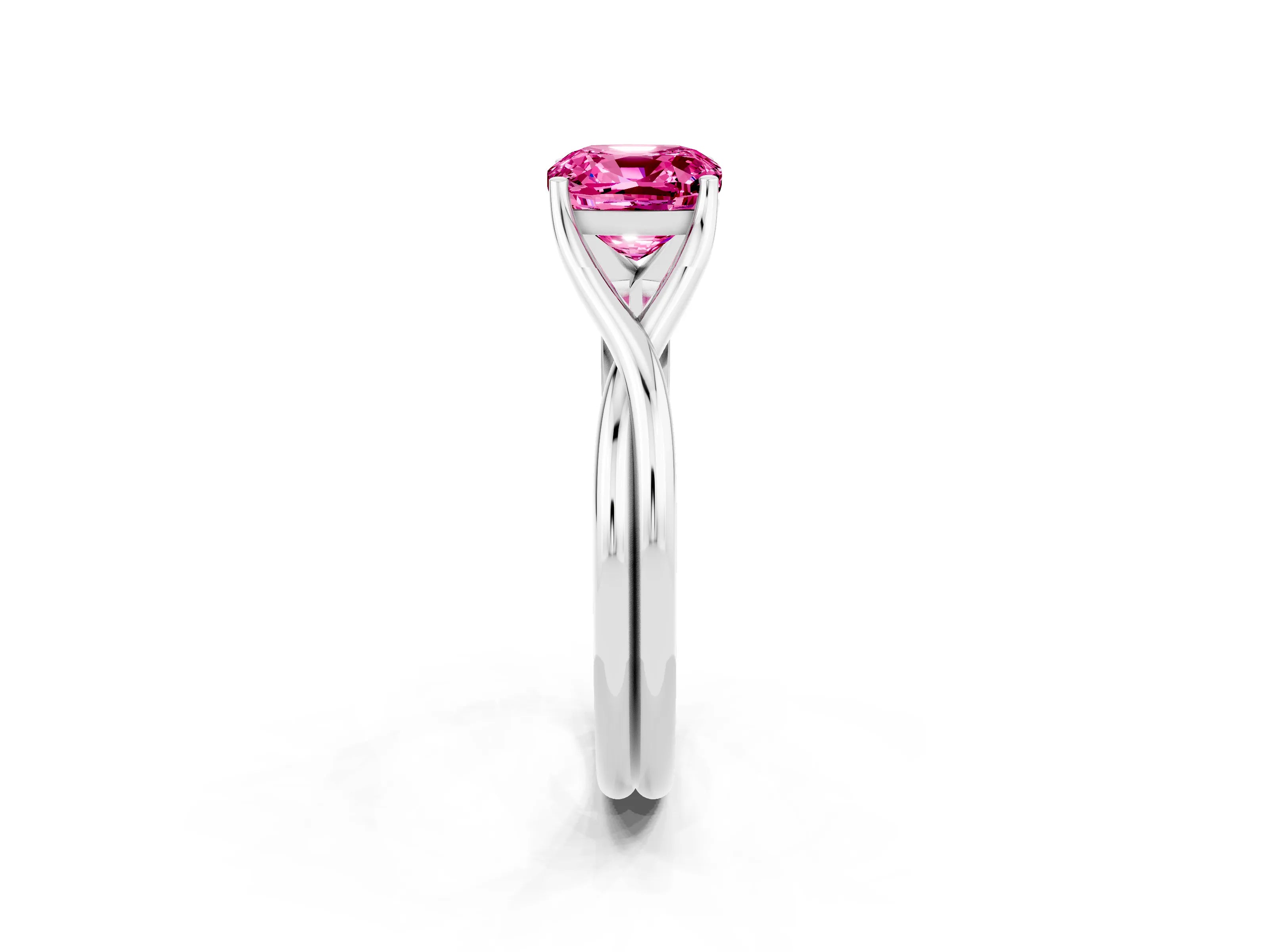 White gold Cushion Cut Pink Sapphire Solitaire Twist Band Prong Setting Ring_86