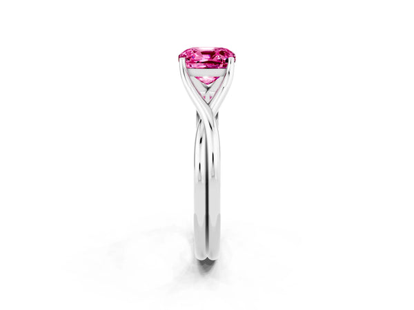 Silver Cushion Cut Pink Sapphire Solitaire Twist Band Prong Setting Ring