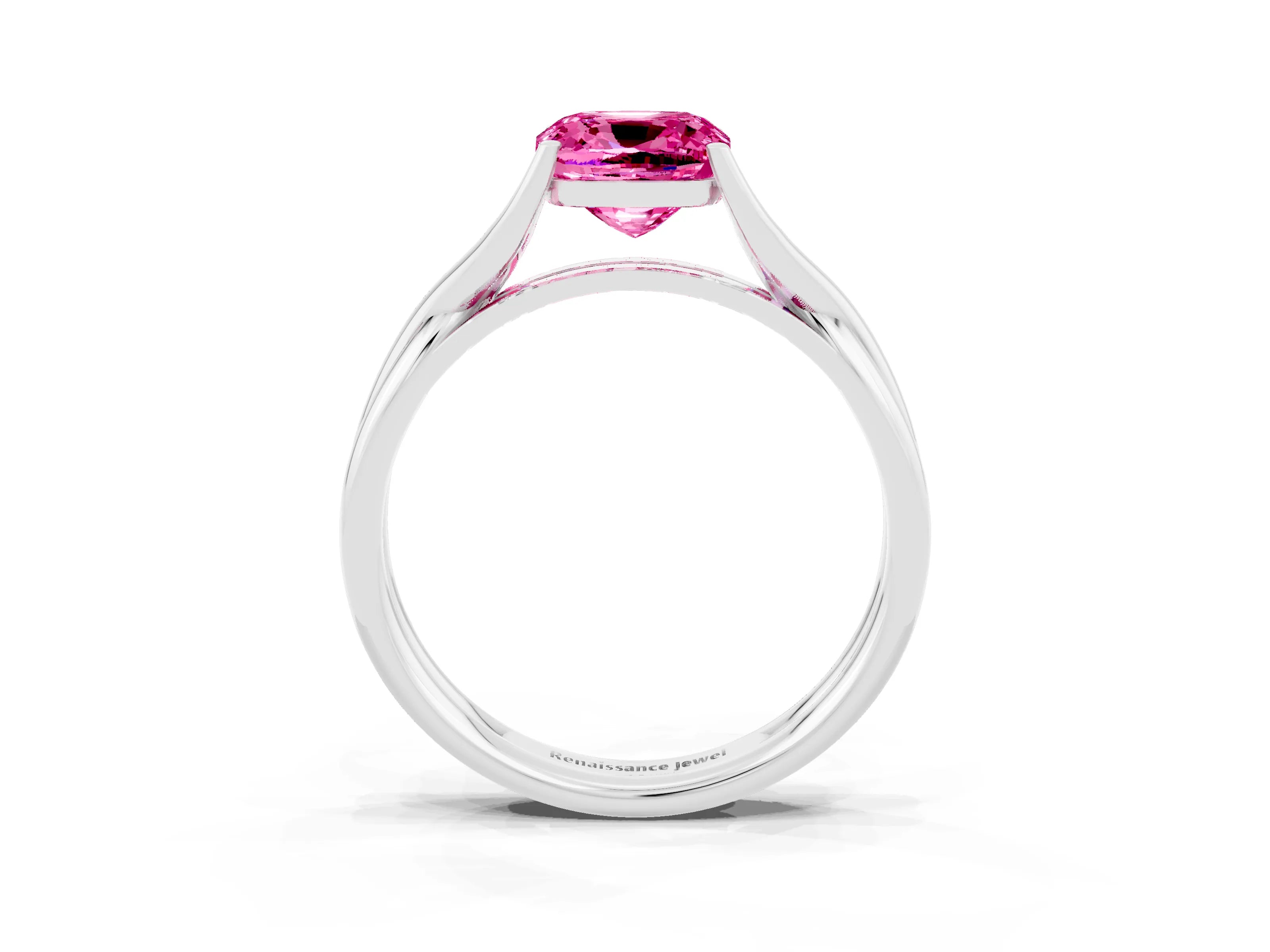 White gold Cushion Cut Pink Sapphire Solitaire Twist Band Prong Setting Ring_87
