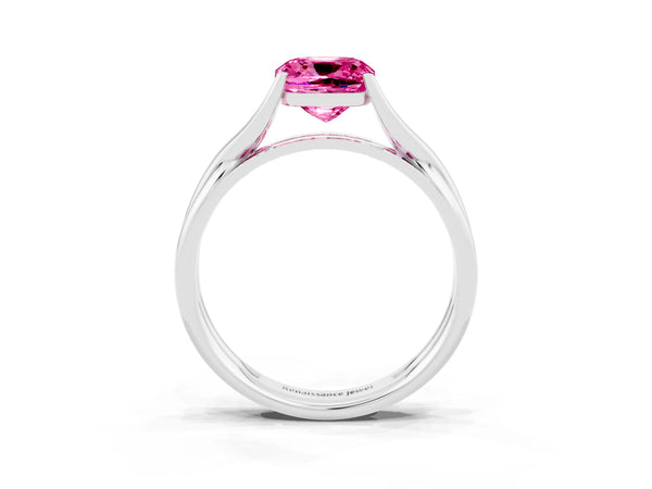White gold Cushion Cut Pink Sapphire Solitaire Twist Band Prong Setting Ring