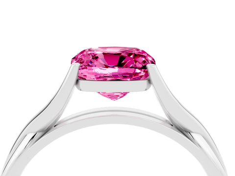 White gold Cushion Cut Pink Sapphire Solitaire Twist Band Prong Setting Ring_88