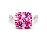 White gold Cushion Cut Pink Sapphire Solitaire Twisted Band with Round  Accents and Prong Setting_12