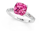 White gold Cushion Cut Pink Sapphire Solitaire with Side Baguettes and Channel Set Band_25