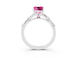 White gold Cushion Cut Pink Sapphire Solitaire with Side Baguettes and Channel Set Band_27