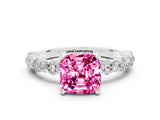 White gold Cushion Cut Pink Sapphire Solitaire with Side Stones, Pave Band, Four-Prong Setting_60