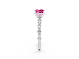 White gold Cushion Cut Pink Sapphire Solitaire with Side Stones, Pave Band, Four-Prong Setting_62