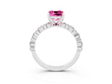 White gold Cushion Cut Pink Sapphire Solitaire with Side Stones, Pave Band, Four-Prong Setting_63