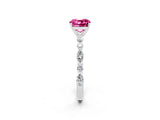White gold Cushion Cut Pink Sapphire Solitaire with Side Stones on a Pavé Band and Four-Prong Setting_26
