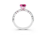 White gold Cushion Cut Pink Sapphire Solitaire with Side Stones on a Pavé Band and Four-Prong Setting_27
