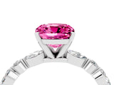 White gold Cushion Cut Pink Sapphire Solitaire with Side Stones on a Pavé Band and Four-Prong Setting_28