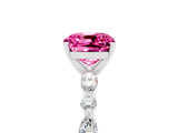 White gold Cushion Cut Pink Sapphire Solitaire with Side Stones on a Pavé Band and Four-Prong Setting_29