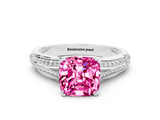 White gold Cushion Cut Pink Sapphire Split Shank Engagement Ring with Pavé Band_24