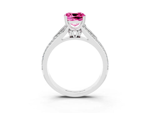 White gold Cushion Cut Pink Sapphire Split Shank Engagement Ring with Pavé Band_27