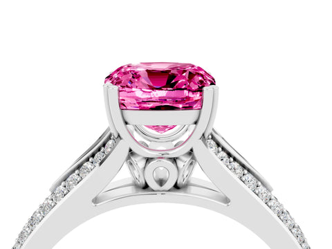 White gold Cushion Cut Pink Sapphire Split Shank Engagement Ring with Pavé Band_28