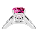 White gold Cushion Cut Pink Sapphire Split Shank Engagement Ring with Pavé Band_28