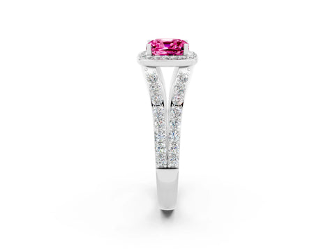 White gold Cushion Cut Pink Sapphire Split Shank Halo Ring with Four-Prong Setting_63