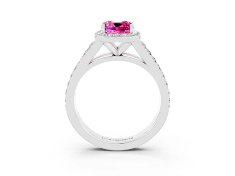White gold Cushion Cut Pink Sapphire Split Shank Halo Ring with Four-Prong Setting_63