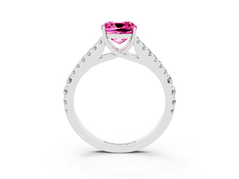 White gold Cushion Cut Pink Sapphire Split Shank Pavé Engagement Ring with Four-Prong Setting_15