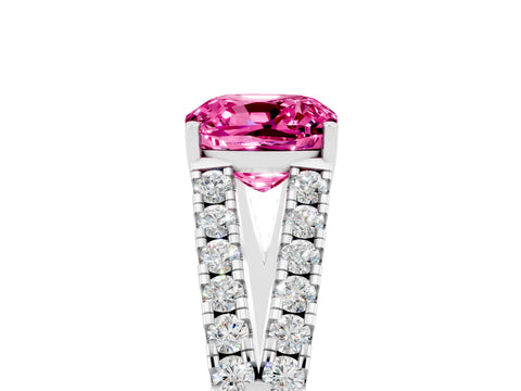 White gold Cushion Cut Pink Sapphire Split Shank Pavé Engagement Ring with Four-Prong Setting_17