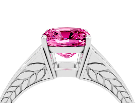 White gold Cushion Cut Pink Sapphire Split Shank Ring with Pavé Band and Four-Prong Setting_4
