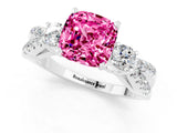 White gold Cushion Cut Pink Sapphire Three-Stone Ring with Pavé Split Shank and Four-Prong Setting_37