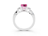 White gold Cushion Cut Pink Sapphire Three-Stone Ring with Pavé Split Shank and Four-Prong Setting_39