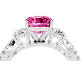 White gold Cushion Cut Pink Sapphire Three-Stone Ring with Pavé Split Shank and Four-Prong Setting_40