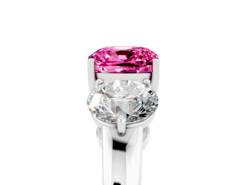 White gold Cushion Cut Pink Sapphire Three-Stone Ring with Prong Setting and Classic Band_5