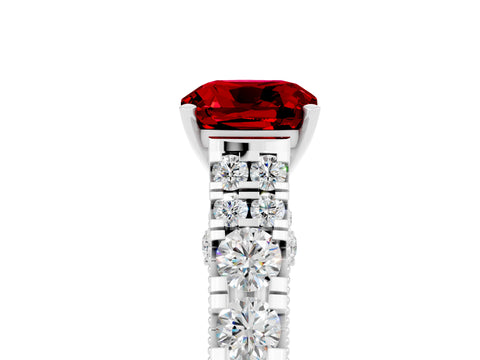 White gold Cushion Cut Ruby Classic Solitaire Ring with Pavé Band and Four-Prong Setting_5