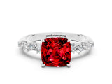 White gold Cushion Cut Ruby Cluster Side Stone Solitaire Ring with Prong Setting_24
