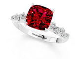 White gold Cushion Cut Ruby Cluster Side Stone Solitaire Ring with Prong Setting_25