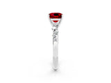 White gold Cushion Cut Ruby Cluster Side Stone Solitaire Ring with Prong Setting_26