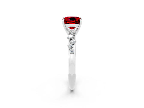White gold Cushion Cut Ruby Cluster Side Stone Solitaire Ring with Prong Setting_26