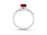 White gold Cushion Cut Ruby Cluster Side Stone Solitaire Ring with Prong Setting_27