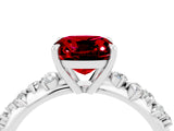 White gold Cushion Cut Ruby Cluster Side Stone Solitaire Ring with Prong Setting_28