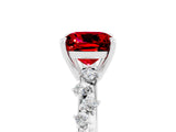 White gold Cushion Cut Ruby Cluster Side Stone Solitaire Ring with Prong Setting_29