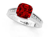 White gold Cushion Cut Ruby Engagement Ring with Milgrain Channel Set Band and Prong Setting_1
