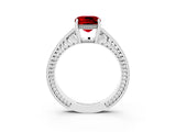 White gold Cushion Cut Ruby Engagement Ring with Milgrain Channel Set Band and Prong Setting_3